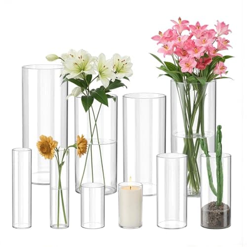 Mavora Max 10 Pack Glass Cylinder Vase for Centerpieces, Clear Flower Glass Vases for Wedding Decorations, Hurricane Floating Candle, Holder for Table Centerpiece Wedding Home Décor