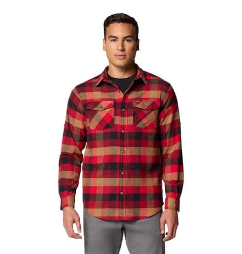 Columbia Men's Bearmouth Springs Roll Up Long Sleeve Flannel Shirt, Red Jasper Buffalo Check, Large