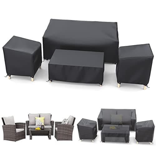 STARTWO Outdoor Furniture Cover Waterproof, Patio Furniture Covers 4 Piece Set, Heavy Duty 500D Patio Furniture Set Cover for Chairs, Couch, Table Coffee, Black