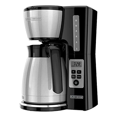 BLACK+DECKER 12 Cup Thermal Programmable Coffee Maker with Brew Strength and VORTEX Technology, Black/Steel