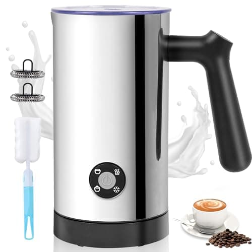 Milk Frother, 4-in-1 Milk Frother and Steamer, 10.6oz Electric Milk Steamer, Automatic Cold and Hot Foam maker for Lattes, Cappuccinos, Ceramic Lining Interior (Polished)