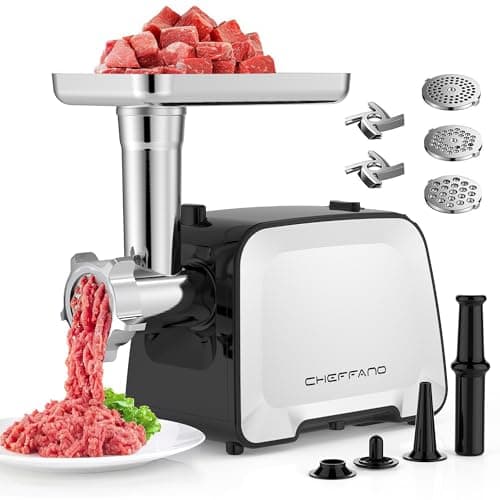 CHEFFANO Life Electric Meat Grinder, Stainless Steel Sausage Stuffer Maker With 2 Blades, 3 Plates, Sausage Tube & Kubbe Kit, [2000W Max] Heavy Duty for Home Use