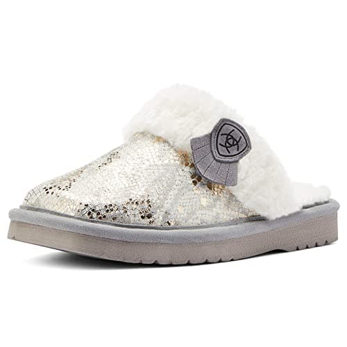 ARIAT Women's Indoor/Outdoor Warm Comfortable Jackie Square Toe Exotic Slippers with Genuine Suede Leather Uppers, Metalic Snake, 9