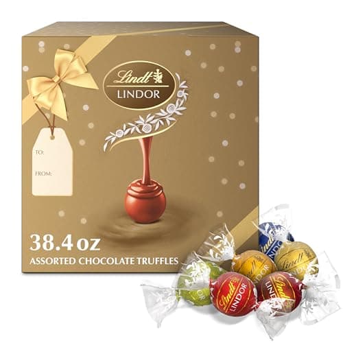 Lindt LINDOR Assorted Chocolate Truffles 90 Count Holiday Candy Gift Box, Chocolate Candy with Smooth, Melting Truffle Center, 38.4 oz. Box