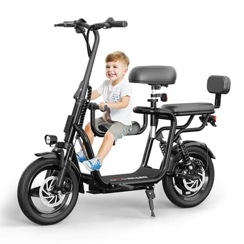 Electric Scooter with Seats for Adults Power by 500W Motor 800W Peak, E Bike with 14" Pneumatic Tire and 20 Miles Range&17.5Mph, Electric Bicycle for Women/Man Black Pro