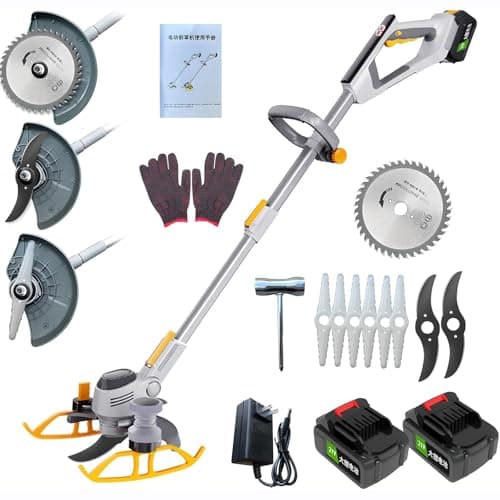 Garden Cordless Strimmer, Electric Garden Strimmer with 2 x 21V 4000mAh Batteries, 3 Types Blades, 1-54cm Retractable Lawn Mower Grass Strimmer,for Garden Lawn(A)
