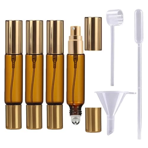 CllyCnny Double Ended Perfume Bottle With Roller Ball &Spray:4 PCS for Essential Oils -Refillable 10ml Glass Container, Portable Leak-proof, Suitable for Travel, Anointing Sprayer Perfume