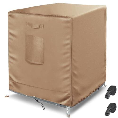 BSTGE Central Air Conditioner Cover for Outside Units, AC Covers for Outside Winter With 2 Straps, Waterproof Cover Fit up to 36x36x39 inchs (BROWN)