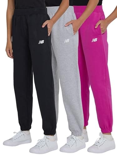 New Balance Girls Active Fleece Jogger 3 Pack – Soft Cotton Blend Fleece Athletic Performance Casual Sweatpants (4-16)