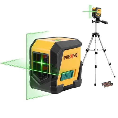 PREXISO Laser Level with Tripod, 65Ft Self Leveling Cross Line Laser Level, Green Line leveler Tool for Hanging Pictures, Home Renovation with LED Indicator & 2 AA Batteries (31-1/2 inch Tripod)