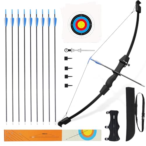 Procener 40" Bow and 28" Arrow Set for Kids, Archery Beginner Gift with 9 Arrows 2 Target Face, 1 Arm Guard and 1 Quiver, 18 Lb Recurve Bow Kit for Teen Outdoor Sports Game Hunting Toy (Black)