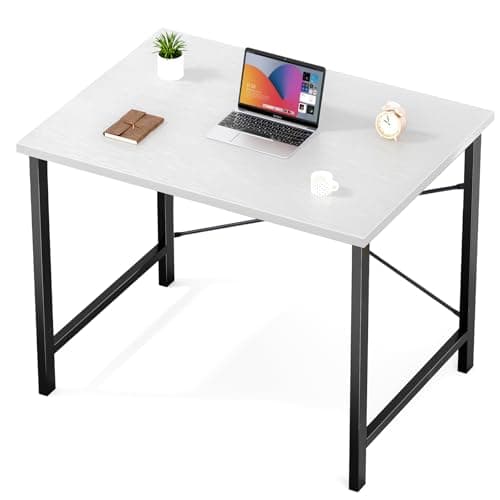 Sweetcrispy Computer Desk, Small Office 32 Inch Writing Work Study Student Teacher Home Bedroom Table with Metal Frame Wood Tabletop - White