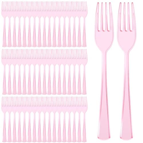 200 PCS Pink Plastic Forks Bulk, Heavy Weight Disposable Forks, 7.3 Inch Disposable Cutlery for Party, Picnics, Wedding, Holiday, Restaurant, Outdoor Events