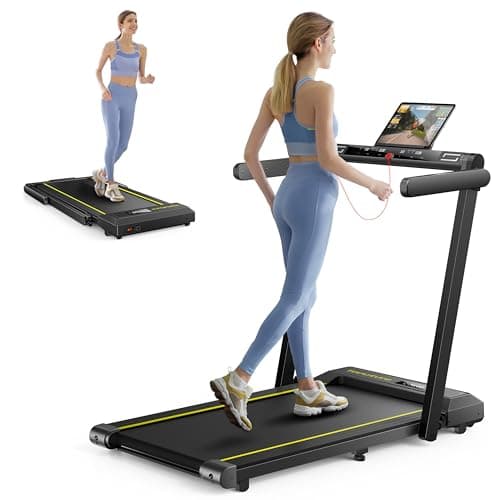 TOPUTURE 2 in 1 Folding Treadmill, 2.5HP Under Desk Treadmill Portable Walking Pad Treadmills for Home Office with Dual LED Display, Large Running Area, App & Bluetooth Speaker, 0.6-10MPH