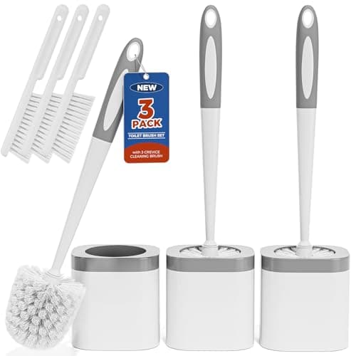 Toilet Brush, 3 Pack Toilet Brush and Holder Set Bathroom Accessories, Toilet Bowl Brush and Holder with 3 Crevice Brush for Bathroom, Toilet Scrubber Brush (White)