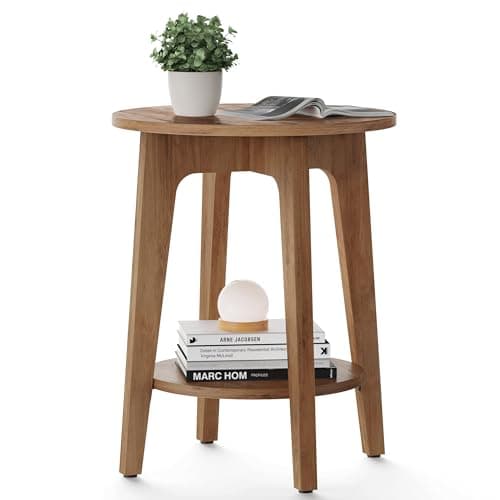 VASAGLE MAEZO Collection - Side Table, 2-Tier Small Round End Table, Nightstand with Tapered Legs, Curved Transitions, for Small Spaces, Living Room, Bedroom, Rustic Walnut ULET283T41