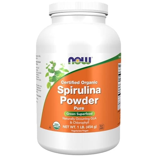 NOW Foods Supplements, Certified Organic, Spirulina Powder, Rich in Beta-Carotene (Vitamin A) and B-12 with naturally occurring GLA & Chlorophyll, 1-Pound