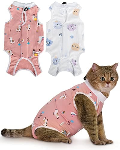 ANWA Cat Recovery Suit - 2 Pack Breathable Cat Onesie for Surgery Recovery, Female Spay Suit with Abdominal Wound Protection