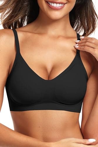 Vertvie Womens Seamless Bra No Underwire Comfort Push Up Bras Buttery Soft Wireless Bralette Full Coverage Sport Everyday Bra(Black,Medium)