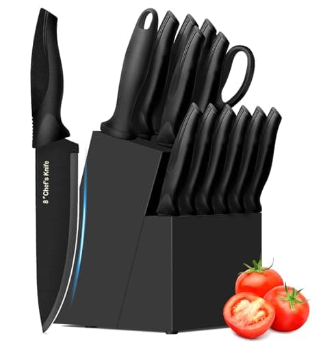 Best Knife Sets #8 from XANAPON XANAPON Knife Set, 14 Pieces Kitchen Knife Set, High Carbon German Stainless Steel, Dishwasher Safe Cutlery with Sharpener, Black