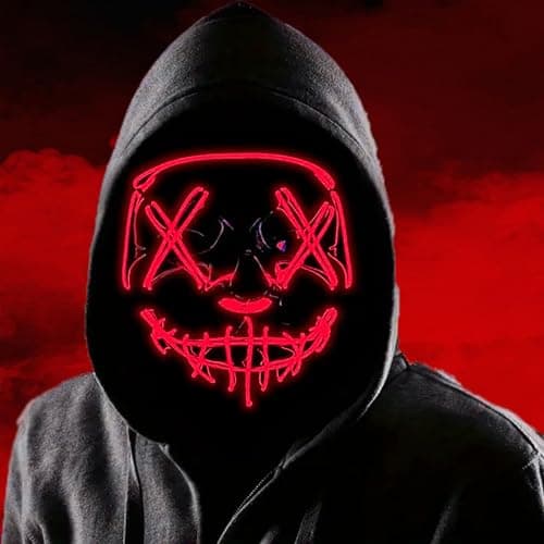 Boolavard Halloween Mask LED Light up Mask for Festival Cosplay Halloween Costume Masquerade Parties, Carnival, Gifts (Red)