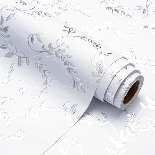 WRAPAHOLIC 3D Kraft Wedding Wrapping Paper Roll - Mini Roll - 17 Inch x 16.5 Feet - Silver and White Leaves Design with Embossed Perfect for Birthday, Bridal Shower, Wedding, Baby Shower