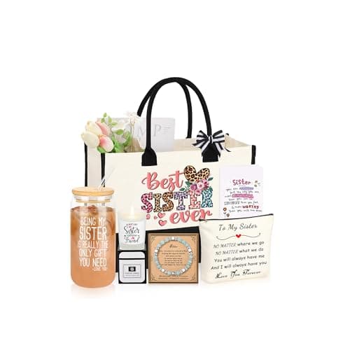 JSENGIFT Sister Birthday Gifts, Christmas Birthday Gifts for Sister Sis, Mothers Day Ideas Present Basket Set of 6