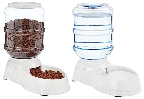 Amazon Basics Automatic Dog Cat Water Dispenser Gravity Feeder Set, Small, 6-Pound Food Capacity, 1-Gallon, Gray