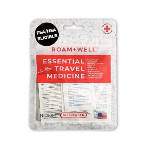 Roamwell Essential Travel Medicine Kit, OTC Travel Medication, TSA Approved (Weekender | 16 Tablets)