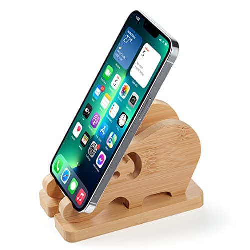 Bamboo Elephant Phone Stand for Desk, Detachable Wooden Mobile Phone Stand Wood Desk Cell Phone Holder Desktop Dock Cradle for iPhone Samsung Huawei Xiaomi All Phones