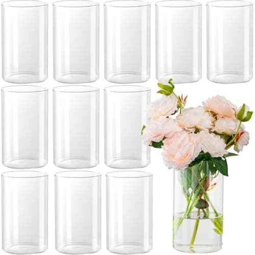 DYMFADFB 12pcs Glass Cylinder Vases for Centerpieces - 6 Inch Tall Flower Vase for Wedding Decorations, Clear Glass Flower Vases Floating Candle Holder for Table Centerpiece Wedding Home Décor