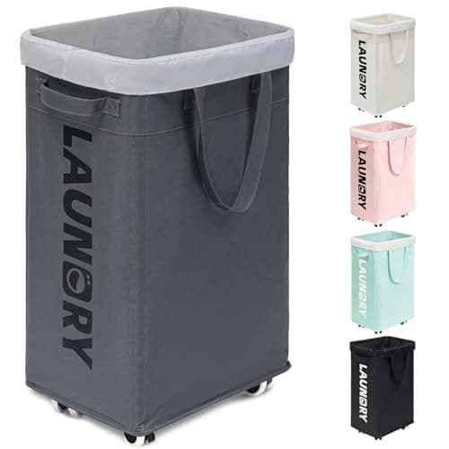 Goodpick Laundry Basket with Wheels, 75L Collapsible Laundry Hamper, Clothes Hamper with Removable Wash Bag for Laundry Room, Rolling Laundry Basket with Handles, Grey