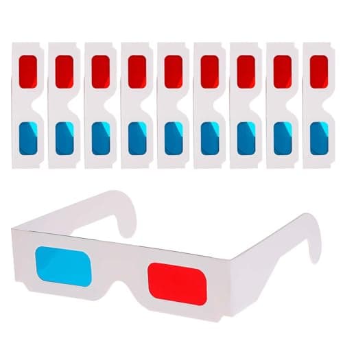 salbsever 10 Pairs 3D Paper Glasses for Movies, Movie Glasses, 3D Glasses Red and Cyan Lens White Frame Anaglyph Glasses Cardboard for Movies, Folded in Protective Sleeve