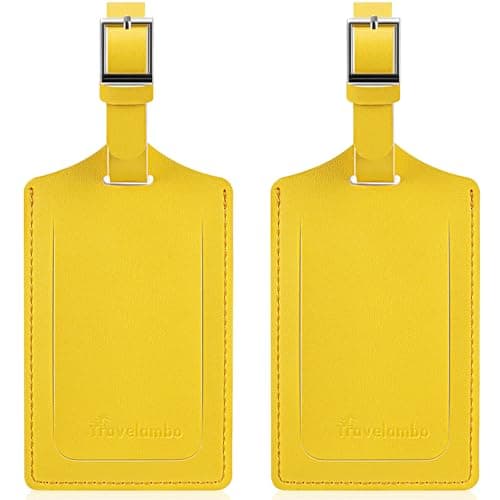 Travelambo Luggage Tags for Suitcases Faux Leather Privacy Protection 2 Pack Bag Tags Travel Accessories Essential, Energetic Yellow