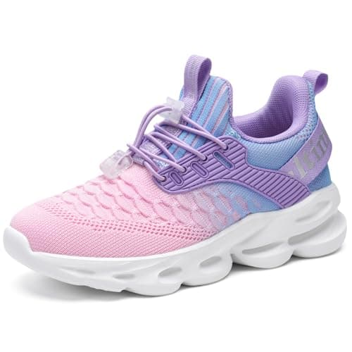 HSQ Boys Girls Tennis Shoes Breathable Girls Sneakers Lightweight Kids Shoes Toddler Sneakers Gra Pink Size 13.5