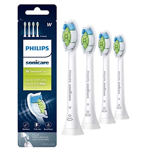 Philips Sonicare W DiamondClean - Genuine Replacement Electric Toothbrush Heads, White, 4 Pack One Year Supply, HX6064/65