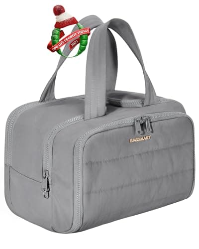 BAGSMART Travel Toiletry Bag, Lightweight Large Wide-open Travel Bag for Women, Puffy Cosmetic Makeup Bag Organizer with Handle for Accessories,Essentials, Toiletries, Grey