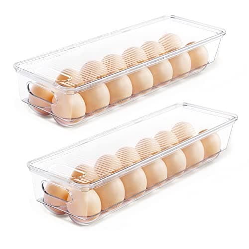 Vtopmart Egg Container Holders for Refrigerator - Clear Stackable Trays for 14 Eggs, Plastic Storage Bins for Fridge Organization (2 Pack)