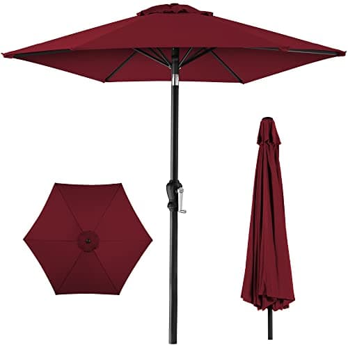 Best Choice Products 10ft Outdoor Table Compatible Steel Polyester Market Patio Umbrella w/Crank and Easy Push Button Tilt - Burgundy