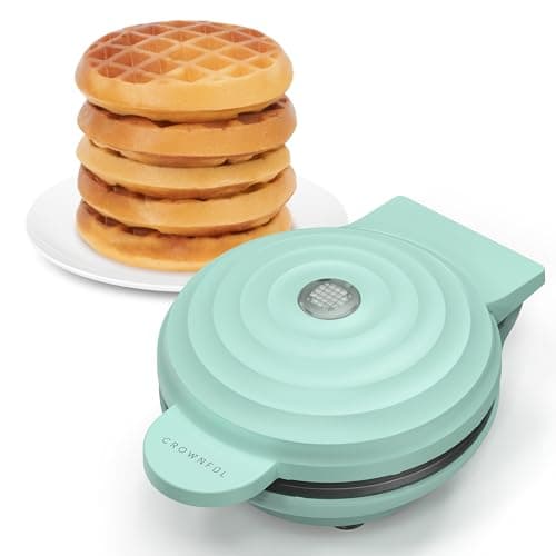 CROWNFUL Mini Waffle Maker Machine, 4 Inch Chaffle Maker with Compact Design, Easy to Clean, Non-Stick Surface, Recipe Guide Included, Perfect for Breakfast, Dessert, Sandwich, or Other Snacks