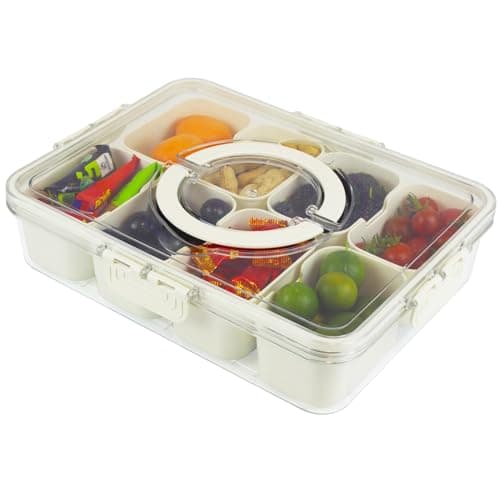 SANKOYO Divided Serving Tray with Lid and Handle,Snackle Box Container,Travel Snack Container, Removable 8-Compartment Snack Tray for Nuts, Fruit, Candy.