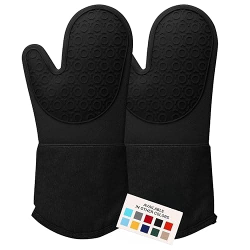 Extra Long Professional Silicone Oven Mitt, Oven Mitts with Quilted Liner, Heat Resistant Pot Holders, Flexible Oven Gloves, 1 Pair (Black, 13.7 inch)