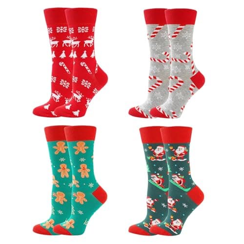 TOAMOUR 4 Pairs Christmas Socks for Women, Christmas Gifts for Mother, Fun Novelty Crew Socks, Stocking Stuffers for Mom