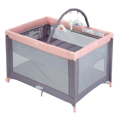 Pamo Babe Pack and Play with Bassinet, Pink Portable Playard for Baby