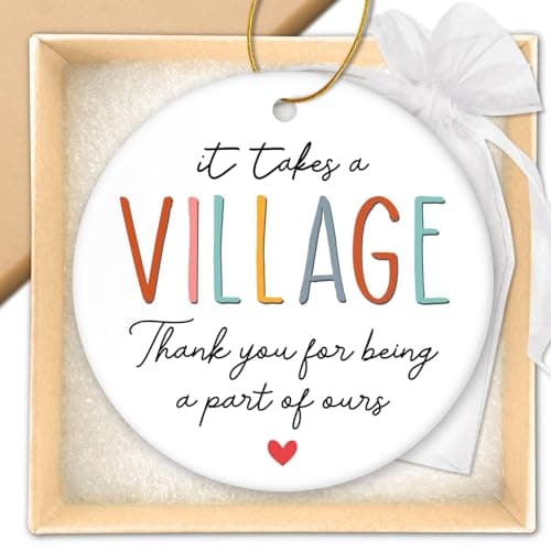 HEXMOZ Christmas Teacher Gifts for Women - Thank You Gifts for Women & Men - Appreciation Gift for Nurse Coworker Employee Daycare Provider Nanny Babysitter - It Takes a Village Christmas Ornament