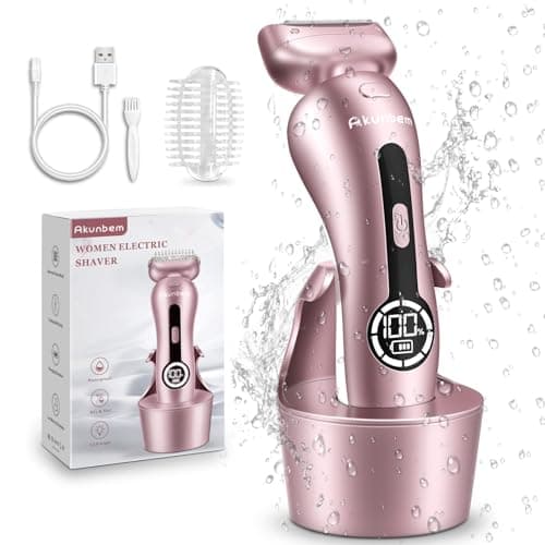 Akunbem Electric Shaver for Women for Legs Bikini Trimmer Electric Razors for Women Underarm Public Hairs Rechargeable Womens Shaver Wet Dry Use Painless Cordless with Detachable Head (Pink)