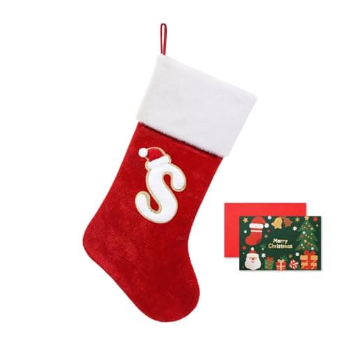 NIBESSER 18 Inches Monogram Christmas Stockings with Letters, Large Super Soft Christmas Stockings Red Velvet with White Soft Plush Cuff for Christmas Xmas Tree Holiday Fireplace