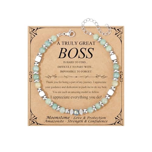 JoycuFF Boss Lady Gifts for Women, Bosses Day Supervisor Manager Gifts for Women Amazonite Moonstone Bracelets
