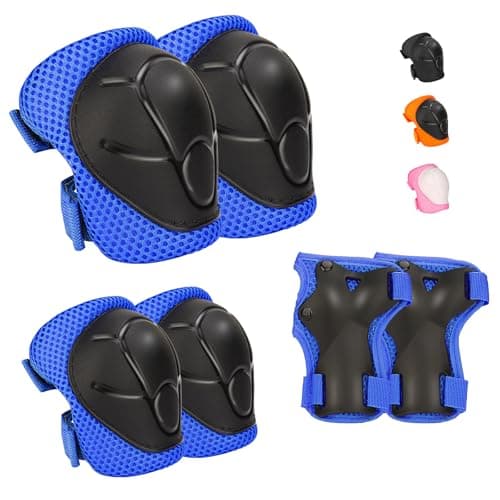 Kids Protective Gear Set - Knee Pads Elbow Pads with Wrist Guards for Ages 3-12 | 3-in-1 Safety Protective Gear for Skating, Cycling, Biking, Roller Skates, Scooters (Blue, ‎S(3-7Years))