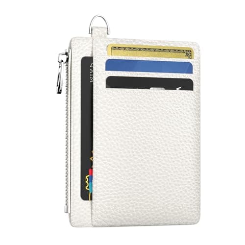 Hancynir White Slim Wallet Women Credit Card Holder Minimalist RFID Blocking Small Mini Card Case Front Pocket PU Leather Thin Travel Zipper Coin Cash ID Window Ladies Female Wallet Gifts